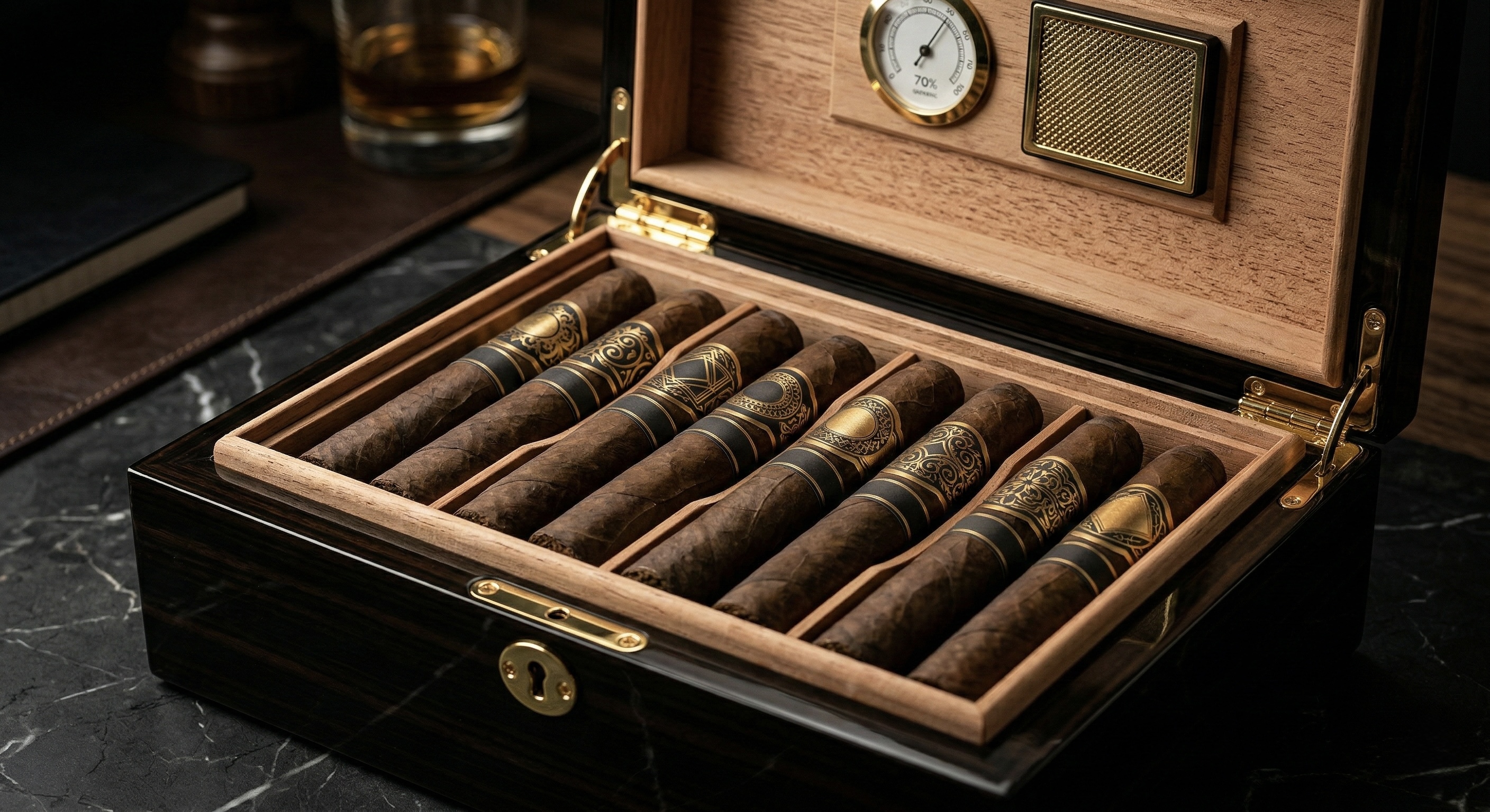 Premium piano lacquer cigar box with soft-close hinges — manufactured by CY Atelier